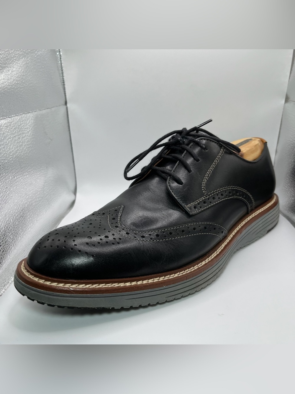 Johnston & Murphy Upton Wingtip Oxfords Dress Shoes Mens 12M Black Leather